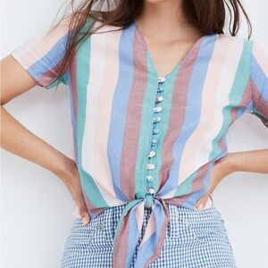 Madewell Novel Tie Front Button Top Flagstaff Stripe